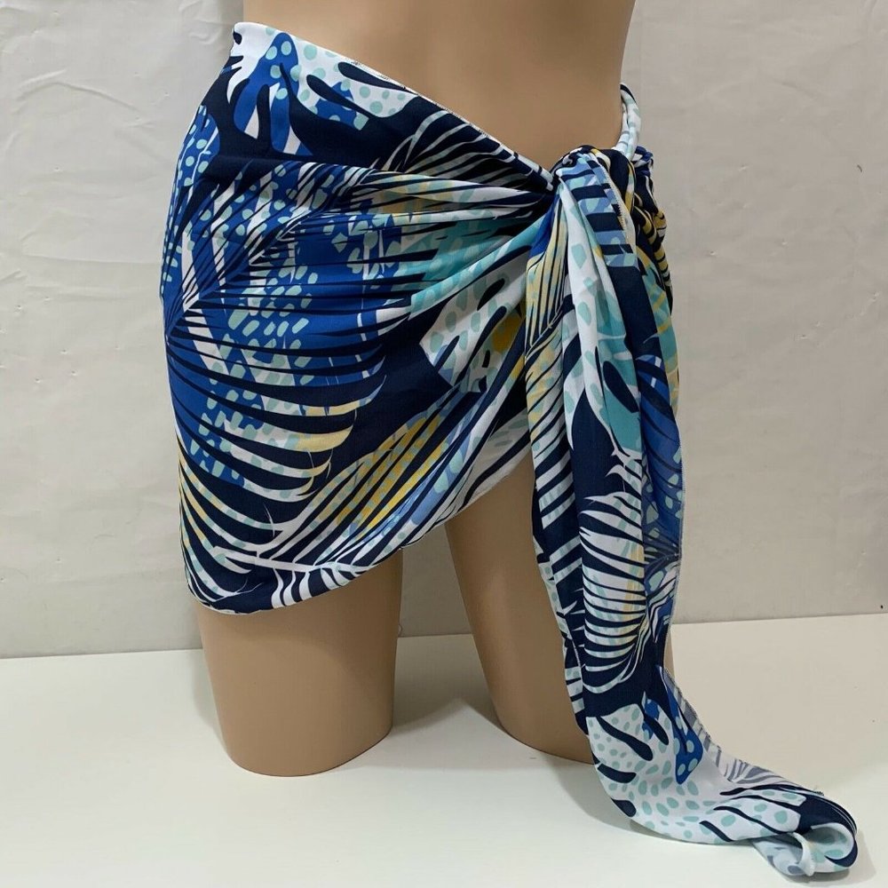 Coqueta Swim Women NIB Chiffon Short Palm Print Sarong Cover Up in Plus and OS
